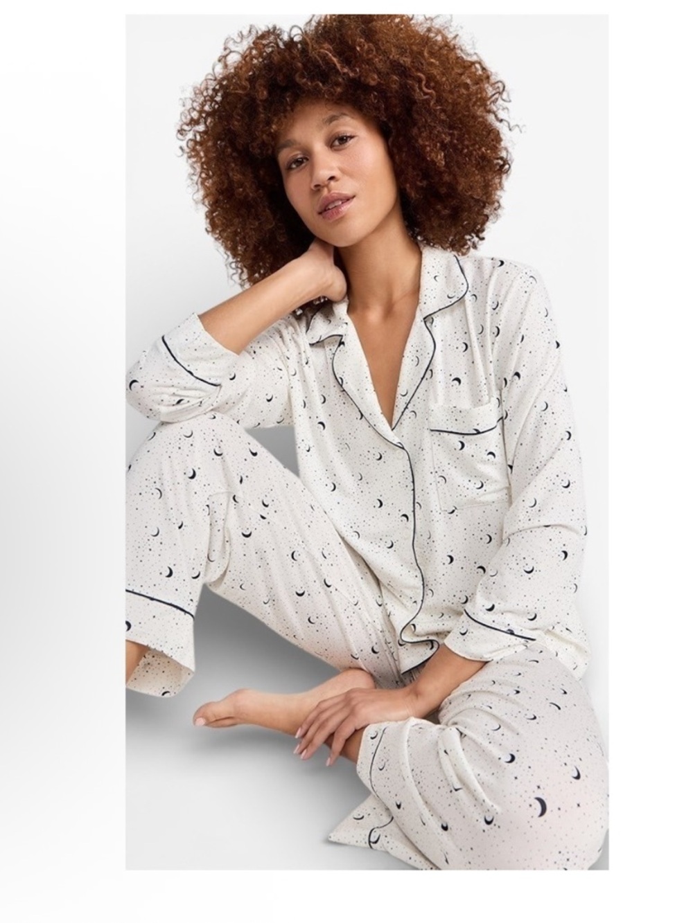 Eberjey Gisele Celestial Moon Stars Pajama Set White Navy PJ Modal Long XL